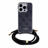 Guess Crossbody Cord 4G Print viedtālruņa apvalks iPhone 15 Pro Max - melns