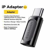 Adapteris Essager "Phantom" melns (In: Female Lightning / Out: Male Type-C)