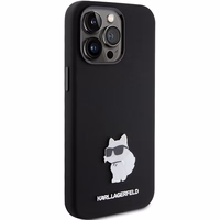 Karl Lagerfeld silikona Choupette Metal Pin viedtālruņa apvalks iPhone 15 Pro Max - melns