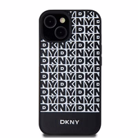 DKNY Ādas drukāts raksts metāla logotips Magnētiskais viedtālruņa apvalks iPhone 15 / 14 / 13 - melna