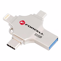 FORCELL F-DATA USB zibatmiņa Metal Quad 32GB USB3.2 Gen 1 (USB A / Type C / Lightning / Micro USB) sudraba
