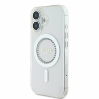 Guess IML Rhinestones magnētiskais viedtālruņa apvalks iPhone 16 Plus - balts