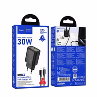 Lādētājs viedtālrunim Hoco USB A + USB C QC3.0 PD 3A 30W + kabelis USB C uz Lightning N63 melns