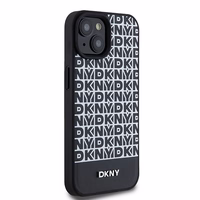 DKNY Ādas drukāts raksts metāla logotips Magnētiskais viedtālruņa apvalks iPhone 15 / 14 / 13 - melna