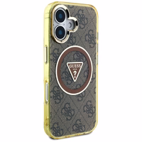Guess IML Metal Glitter 4G Circle Triangle magnētiskais viedtālruņa apvalks iPhone 16 - brūns