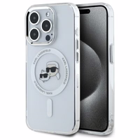 Karl Lagerfeld IML Metāla Karl&Choupette galva MagSafe apvalks iPhone 15 Pro - balts