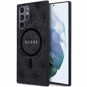 Guess 4G Collection Ādas Metāla Logotips Magnētiskais viedtālruņa apvalks Samsung Galaxy S24 Ultra - melna
