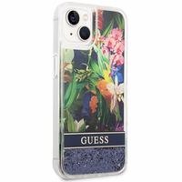 Guess GUHCP14SLFLSB iPhone 14 6.1 "zils cietais apvalks Flower Liquid Glitter