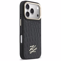 Karl Lagerfeld Croco KL Script Logo MagSafe Maciņš for iPhone 17 Pro - melns