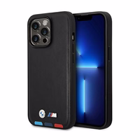 Viedtālruņa apvalks BMW BMHMP14L22PTDK iPhone 14 Pro 6.1 "melns / melna Ādas Zīmogs Trīskrāsu Magnētiskais