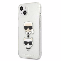 Karl Lagerfeld Glitter Karl's & Choupette Head apvalks iPhone 13 mini - pelēks