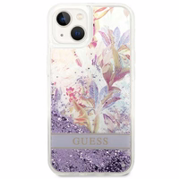Guess GUHCP14MLFLSU iPhone 14 Plus 6.7 "violets/violets cietais apvalks Flower Liquid Glitter