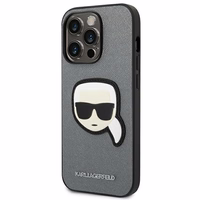 Karl Lagerfeld Saffiano Karl's Head Patch viedtālruņa apvalks iPhone 14 Pro Max - sudraba
