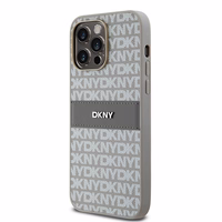 DKNY Ādas mono svītra un metāla logotips viedtālruņa apvalks iPhone 14 Pro Max - bēšs
