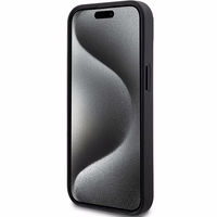 DKNY Ādas mono svītra un metāla logotips viedtālruņa apvalks iPhone 15/14/13 - melns