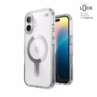 Speck Presidio Perfect-Clear ClickLock & MagSafe - iPhone 16 maciņš (Clear / Chrome Finish / Serene sudrabs)