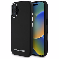 Karl Lagerfeld Saffiano pilnībā pārklāts iegarena metāla logotipa magnētiskais viedtālruņa apvalks iPhone 16 - melns
