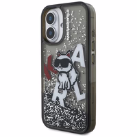 Karl Lagerfeld Liquid Glitter Choupette Logo iPhone 16 macins - melns