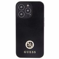 Guess GUHCP13XPS4DGPK iPhone 13 Pro Max 6.7" melns cietais viedtālruņa apvalks ar Strass metāla logotipu