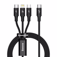 Baseus kabelis 3in1 Rapid PD USB-C - micro USB + Lightning + USB-C 1,5m melns 20W
