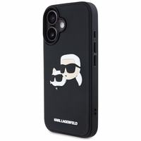Karl Lagerfeld HC 3D gumijas dubultgalvu iPhone 16 viedtālruņa apvalks - melns