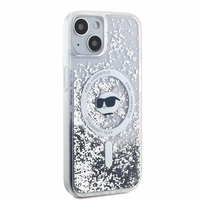 Karl Lagerfeld Šķidrie Spīdumi Choupette galvas MagSafe apvalks iPhone 14 / 15 / 13 - caurspīdīgs