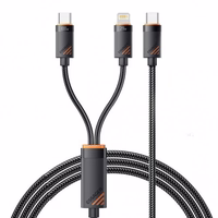USB Kabelis Essager "Triple" 3in1 melns "Type-C / Type-C / Lightning" 120cm