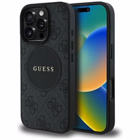 Guess 4G Circle Classic Logo Magnētiskais viedtālruņa apvalks iPhone 16 Pro Max - melns
