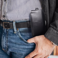 ROYAL - Ādas universāla jostas kabata ar flap melna - Izmērs L - IPHONE 6 / 7 / 8