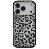 Guess leoparda spīdīgs magnētiskais viedtālruņa apvalks iPhone 17 Pro melns