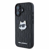 Karl Lagerfeld Monogramma Choupette Galvas Piespraude iPhone 16 Viedtālruņa Apvalks - Melns