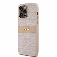 DKNY Ādas mono svītra un metāla logotips viedtālruņa apvalks iPhone 14 Pro Max - rozā