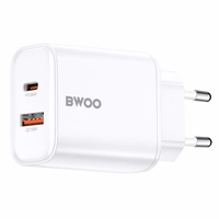 BWOO CDA207 PD 36W wall lādētājs 1x USB-A + USB-C port balts