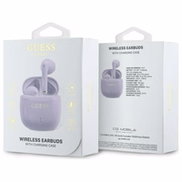 Guess Bluetooth austiņas GUTWSJ14ESGU TWS + dokstacija violetas/violetas drukāts klasiskais logotips