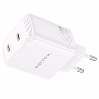 Borofone sienas lādētājs BN31 Cargador GaN - 2x Type C - QC 3.0 PD 45W balts