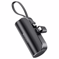 YESIDO POWERBANK YP68 5000 mAh 12W + USB-C KABELIS, LIGHTNING CONNECTOR melns