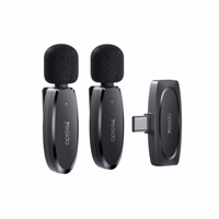 YESIDO KR13 MICROPHONE MEMS 2PCS WITH CLIP TYPE-C  BEZVADU 2,4GHz melns