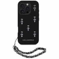 Karl Lagerfeld Saffiano Crystals ar ķēdi viedtālruņa apvalks iPhone 16 Pro - melns