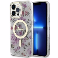 Guess GUHMP14XHCFWST iPhone 14 Pro Max 6.7" caurspīdīgs cietais viedtālruņa apvalks Flower Magnētiskais