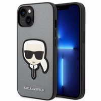 Karl Lagerfeld Saffiano Karla Galvas Plāksteris apvalks iPhone 14 - sudraba