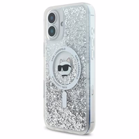 Karl Lagerfeld Liquid Glitter Choupette Head Magnētiskais viedtālruņa apvalks iPhone 16 - caurspīdīgs