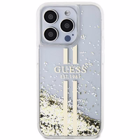 Guess GUHCP15XLFCSEGT iPhone 15 Pro Max 6.7" caurspīdīgs maciņš Liquid Glitter Zelta Stripes