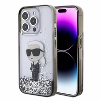 Karl Lagerfeld Liquid Glitter Ikonik viedtālruņa apvalks iPhone 15 Pro - caurspīdīgs