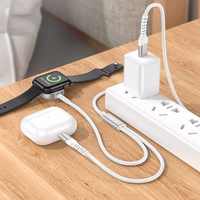 Bezvadu lādētājs Hoco 2in1 USB C uz Apple Watch + Lightning kabelis PD QC 3A 1,2 m CW54 balts
