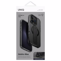 Uniq Heldro Max iPhone 16 Pro 6.3" magnētiskais uzlādes viedtālruņa apvalks melns/dūmu
