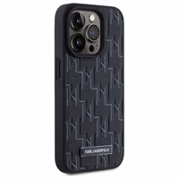 Karl Lagerfeld Ādas monogramma Metāla logotips Magnētiskais viedtālruņa apvalks iPhone 15 Pro - melns