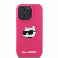 Karl Lagerfeld silikona viedtālruņa apvalks Choupette Head Print Magnētiskais iPhone 16 Pro Max - fuksija