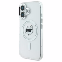 Karl Lagerfeld IML Metal Choupette Head magnētiskais viedtālruņa apvalks iPhone 16 Plus - balts