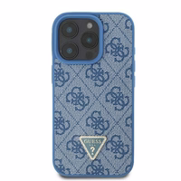 Guess Ādas Metāla Logotipa Strass Pārnēsājamais viedtālruņa apvalks iPhone 16 Pro Max - zila