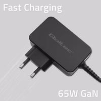 Qoltec 52386 GaN POWER PRO charger | 1xUSB-C | 65W | 5-20V | 3-3.25A | melns